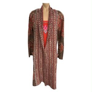 Christian Siriano Red and Brown Patterned Cardigan Size M